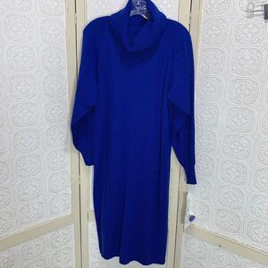 Vintage Silver Threads Women's M Royal Blue Cowl Neck Knit Dress NWT
